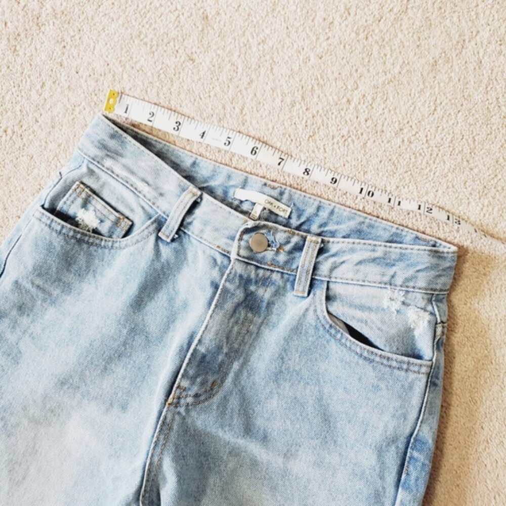 Oak & Fort Lightwash High Rise Rigid Distressed Straight Leg Mom Jeans S - Picture 4 of 7